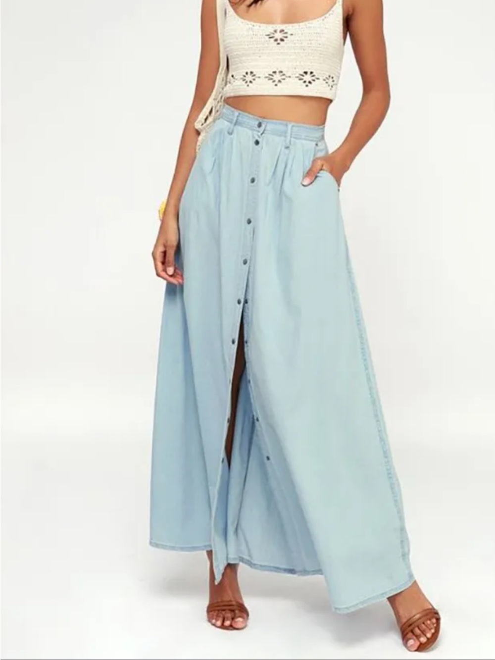 Pistola Baez Chambray Maxi Skirt, Anthropologie, BOHO, Size Small, EUC